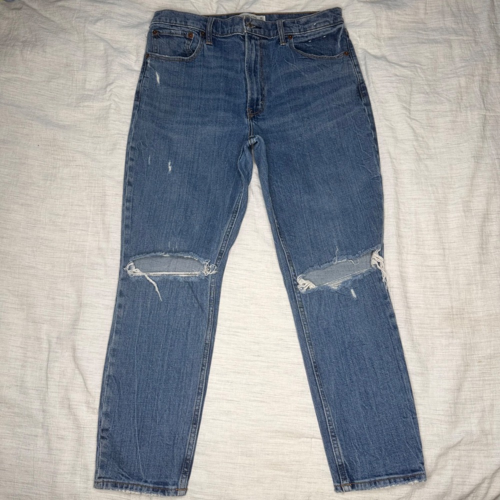 Abercrombie & Fitch Womens 30/10 SHORT Blue Skinny High Rise Ripped Jean